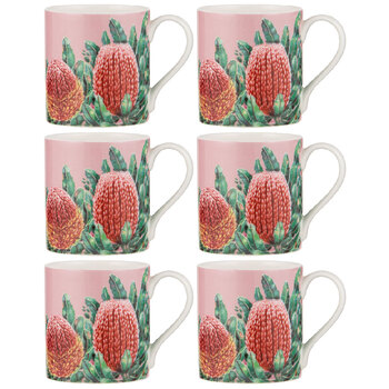 6PK Ashdene Native Flora Banksia Fine Bone China Drinking Cup Mug