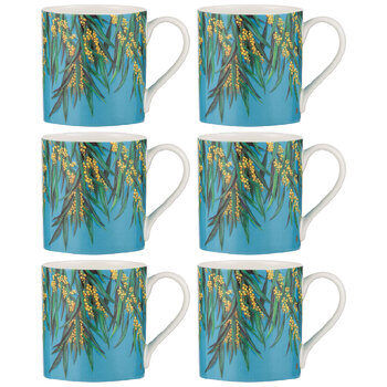6PK Ashdene Native Flora Wattle Fine Bone China Drinking Cup Mug