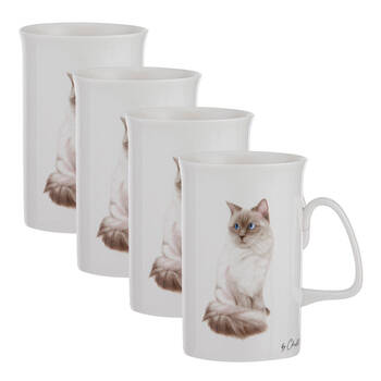 4PK Ashdene Purrrfect Moments Ragdoll Can 350ml Mug New Bone China - White