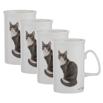 4PK Ashdene Purrrfect Moments B&W Tuxedo Cat Can Mug 350ml New Bone China White