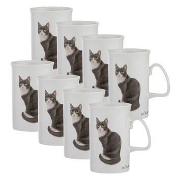 8PK Ashdene Purrrfect Moments B&W Tuxedo Cat Can Mug 350ml New Bone China White