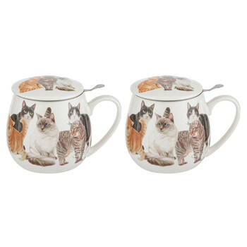 2x 3pc Ashdene Purrrfect Moments 370ml Mug New Bone China w/ Tea Infuser3