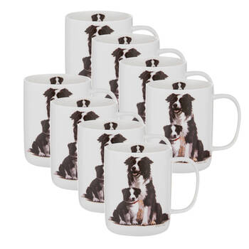 8PK Ashdene Puppy Love Border Collie Mug New Bone China 400ml/11.5cm - White