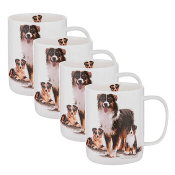 4PK Ashdene Puppy Love Australian Shepherd Mug New Bone China 400ml/11.5cm WHT