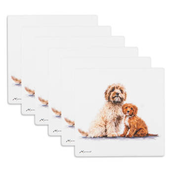 6PK Ashdene Puppy Love Cavoodle Ceramic Coaster Square 10x10cm