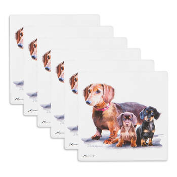 6PK Ashdene Puppy Love Dachshund Ceramic Coaster Square 10x10cm