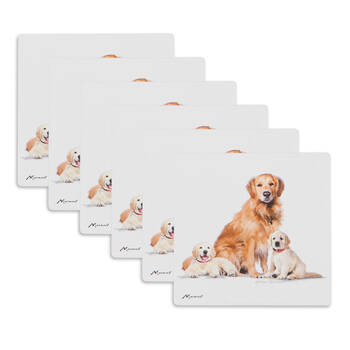 6PK Ashdene Puppy Love Golden Retriever Ceramic Coaster Square 10x10cm
