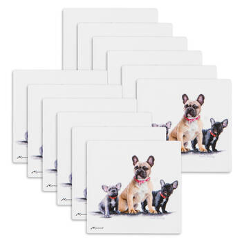 12PK Ashdene Puppy Love French Bulldog Ceramic Coaster Square 10x10cm