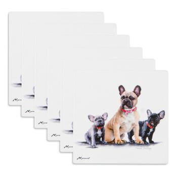 6PK Ashdene Puppy Love French Bulldog Ceramic Coaster Square 10x10cm