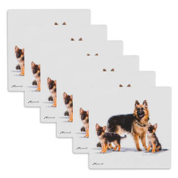 6PK Ashdene Puppy Love German Shepherd Ceramic Coaster Square 10x10cm