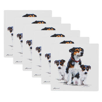 6PK Ashdene Puppy Love Jack Russell Ceramic Coaster Square 10x10cm