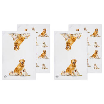 2x 2pc Ashdene Puppy Love Golden Retriever Kitchen Tea Towel 50x70cm - White