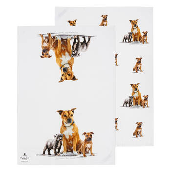 2pc Ashdene Puppy Love Staffy Terrier Kitchen Tea Towel 50x70cm - White