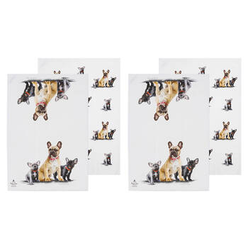 2x 2pc Ashdene Puppy Love French Bulldog Kitchen Tea Towel 50x70cm - White