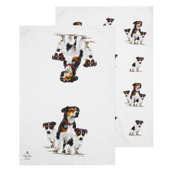 2pc Ashdene Puppy Love Jack Russell Kitchen Tea Towel 50x70cm - White