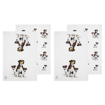 2x 2pc Ashdene Puppy Love Jack Russell Kitchen Tea Towel 50x70cm - White