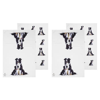 2x 2pc Ashdene Puppy Love Border Collie Kitchen Tea Towel 50x70cm - White