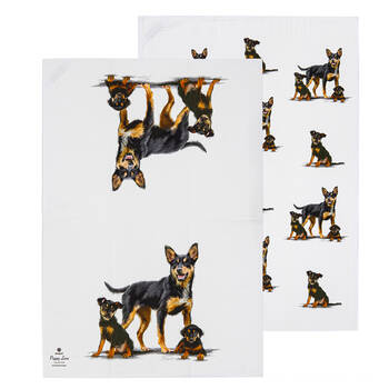 2pc Ashdene Puppy Love Kelpie Kitchen Tea Towel 50x70cm - White