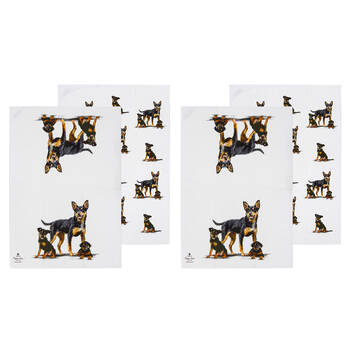 2x 2pc Ashdene Puppy Love Kelpie Kitchen Tea Towel 50x70cm - White
