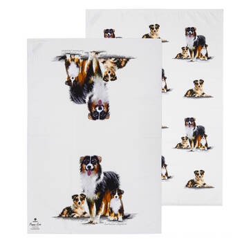 2pc Ashdene Puppy Love Australian Shepherd Kitchen Tea Towel 50x70cm White
