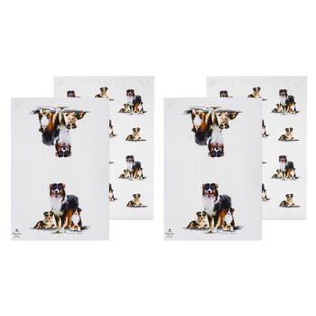 2x 2pc Ashdene Puppy Love Australian Shepherd Kitchen Tea Towel 50x70cm White