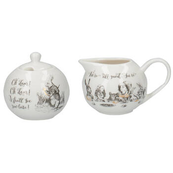 2pc Mikasa x V & A Alice In Wonderland Sugar and Creamer Bowl Set White/Black