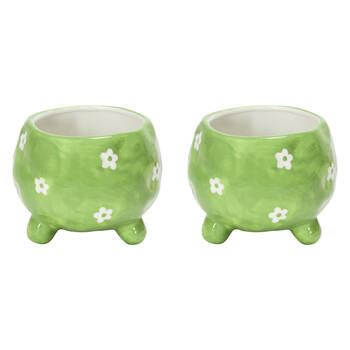2PK Annabel Trends Ceramic Planter Flower Pot 8.5x10cm - Daisy Green