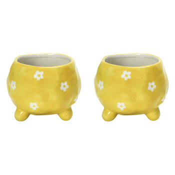 2PK Annabel Trends Ceramic Planter Flower Pot 8.5x10cm - Daisy Yellow
