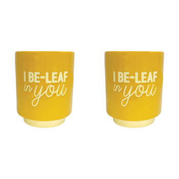 2PK Annabel Trends Ceramic Planter Flower Pot Decor 17cm - I Be-Leaf In You