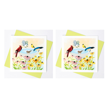 2PK Boyle Handmade Paper 15x15cm Quilled Greeting Card Bird Bath