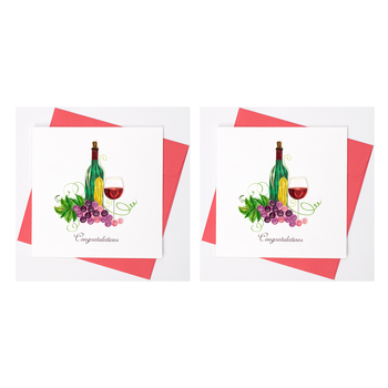 2PK Boyle Handmade Paper 15cm Greeting Card Congratulations Wine & Grapes