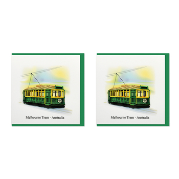 2PK Boyle Handmade Paper 15x15cm Quilled Greeting Card Melbourne Tram