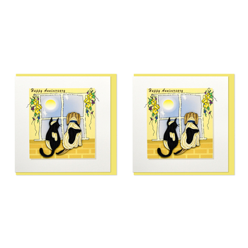 2PK Boyle Handmade Paper 15x15cm Greeting Card Happy Anniversary Cat & Dog