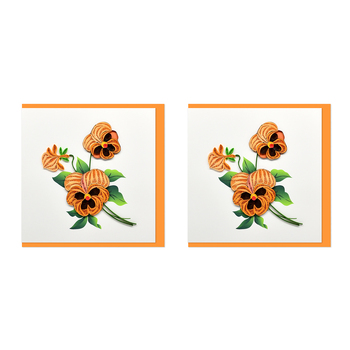 2PK Boyle Handmade Paper 15x15cm Quilled Greeting Card Orange Pansies
