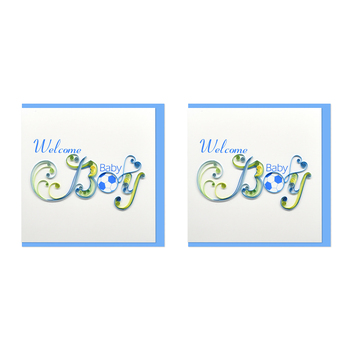 2PK Boyle Handmade Paper 15x15cm Quilled Greeting Card Welcome Baby Boy