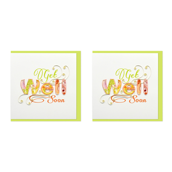 2PK Boyle Handmade Paper 15x15cm Quilled Greeting Card Get Well Soon Green