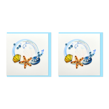 2PK Boyle Handmade Paper 15x15cm Quilled Greeting Card Starfish and Shells