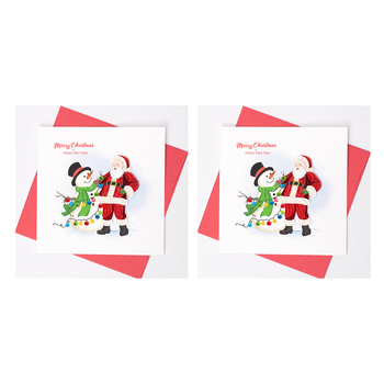 2PK Boyle Handmade Paper 15x15cm Quilled Greeting Card Santa and Snowman 
