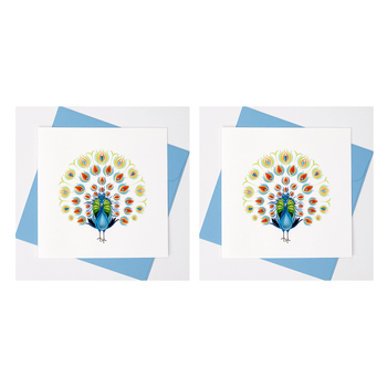 2PK Boyle Handmade Paper 15x15cm Quilled Greeting Card Peacock Fan 