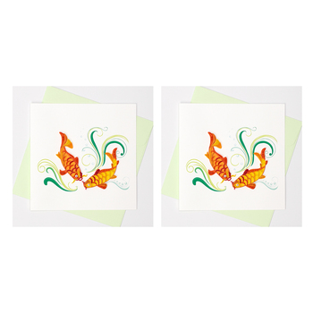 2PK Boyle Handmade Paper 15x15cm Quilled Greeting Card Golden Koi 