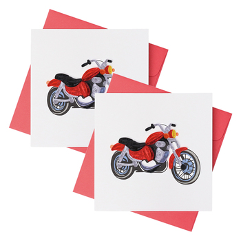 2PK Boyle Quilled 15cm Handmade Motorbike Greeting Card - Red