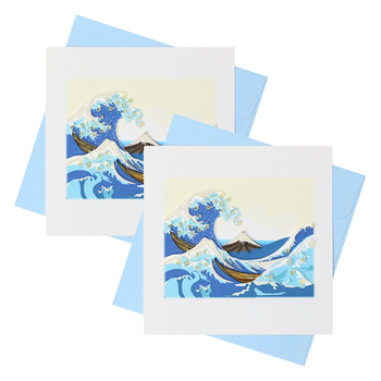 2PK Boyle Quilled 15cm Greeting Card Japanese Waves - Blue