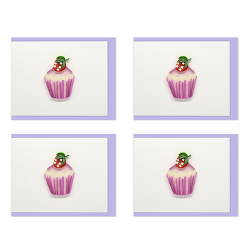 4PK Boyle Handmade Paper Quilled 8.5x6.4cm Mini Greeting Card Strawberry Cupcake