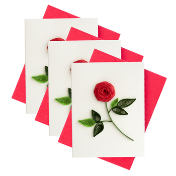3PK Boyle Quilled 8.5cm Single Rose Mini Greeting Card - Red