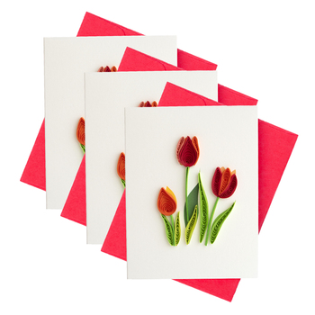 3PK Boyle Quilled 8.5cm Mini Greeting Card Tulips - Red