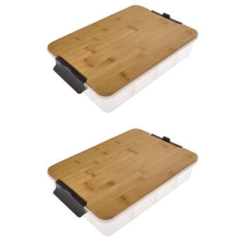 2PK Farberware SnackleBox Bamboo Storage Board and Box, 30x40.5cm Brown/Clear