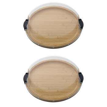 2PK Farberware Build-a-Board Bamboo Round Snacking Board, 35.5cm Brown/Clear