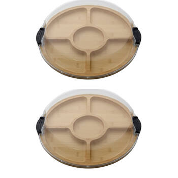 2PK Farberware Build-a-Board Bamboo Round Divided Board, 35.5cm Brown/Clear