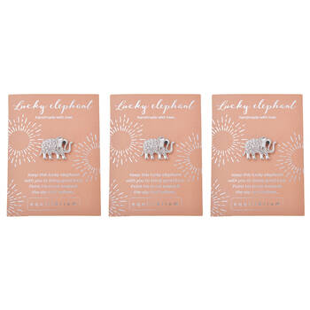 3PK Gibson Gifts Equilibrium Silver Pin/Brooch - Lucky Elephant
