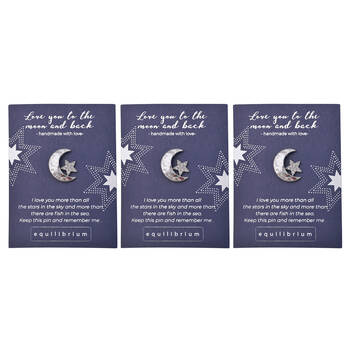 3PK Gibson Gifts Equilibrium Silver Pin/Brooch - Love You Moon & Back